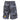 Men's grey and black camo cargo shorts with a yellow humminbird logo on the lower leg.