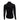 Back view of a black athletic long-sleeve shirt with a hood and white stitch accents.