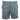 Front view of silver blue athletic shorts with a humminbird logo on the side of the left leg.