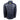 Back view of a navy blue puffer jacket with a yellow humminbird logo below the collar.