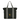 Black tote bag with gray straps and a yellow humminbird logo.