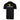 Back of a black t-shirt featuring a yellow and white humminbird logo on the back.