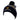 Side of a navy striped beanie hat with a pom-pom on top and a 'Minn Kota' logo sewn on the front.