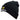 Side of black knit beanie with yellow and white minn kota logo.