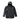 Black waterproof jacket with a hood and humminbird logos on the right sleeve and chest.