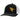 A black and white trucker cap featuring a gold embroidered hummingbird logo on the front panel, set against a plain white background.