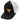 Side of a black and white trucker hat with a yellow embroidered humminbird logo on the front left panel.