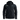 A black hooded outdoor jacket with a full front zipper, zippered hand pockets, and white printed logos on the chest, shown on a plain white background.