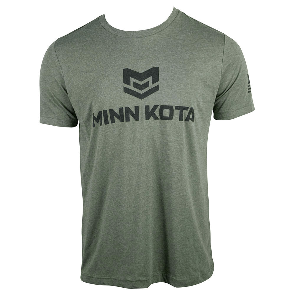 Military green t-shirt with 'Minn Kota' chest logo.