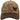 A trucker-style baseball cap featuring a tan and brown camouflage pattern on the front panels, a solid brown brim with white contrast stitching, and a black embroidered minn kota logo on the side.