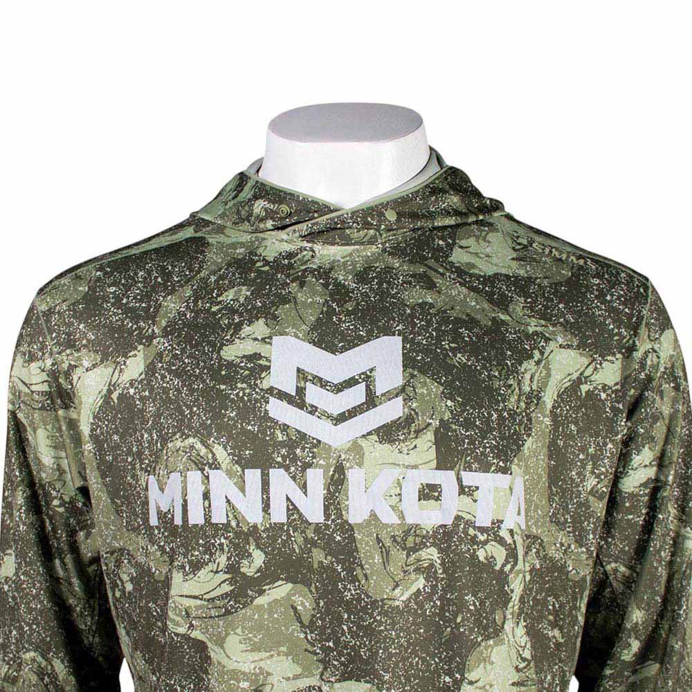 Camo-patterned hoodie featuring the Minn Kota logo